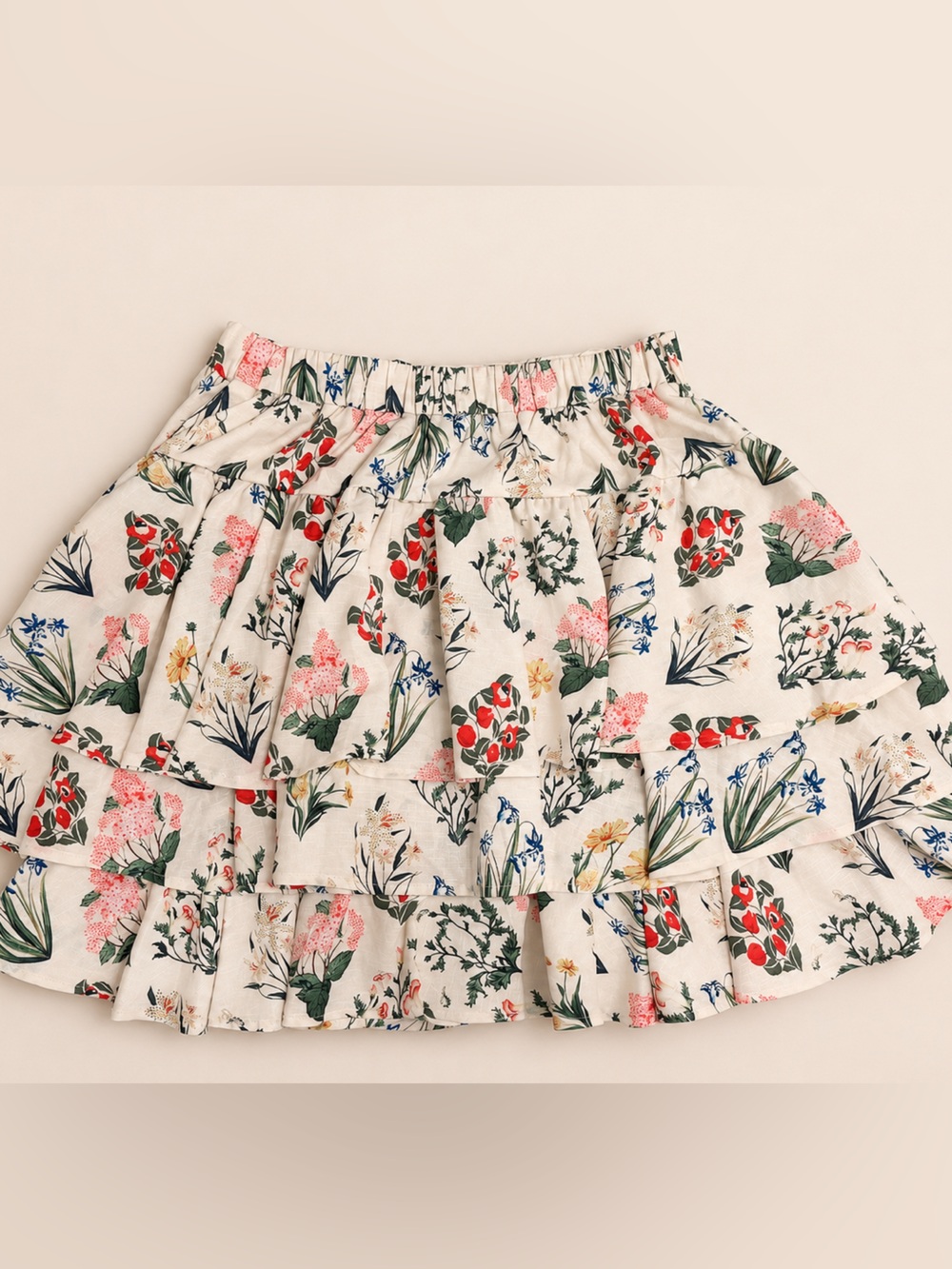 Boutique Botanical Floral Tiered Ruffle Skirt Size Large